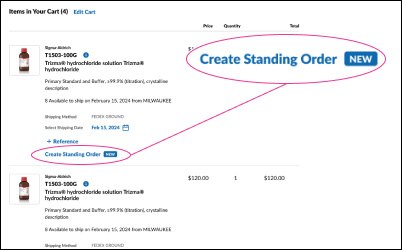 Create a standing order チェックアウトプロセスの「継続注文作成」のボタン。