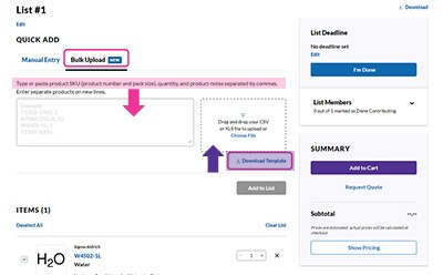 Lists Bulk Upload 品目を手入力する代わりに迅速かつ簡単にアップロードできる新機能「リストバルク(一括)アップロード」。